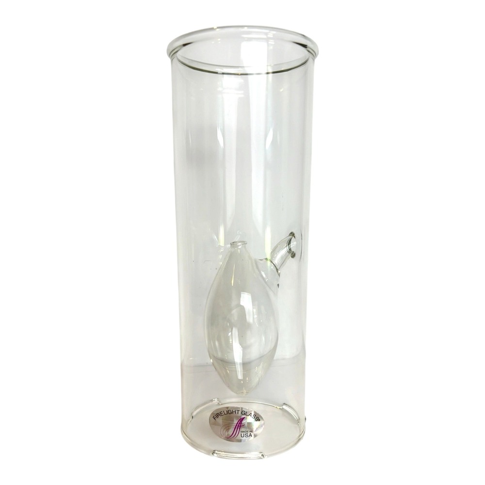 Vintage Firelight Clear Glass Hand Blown Tear Drop within Cylinder Oil Lamp 8"